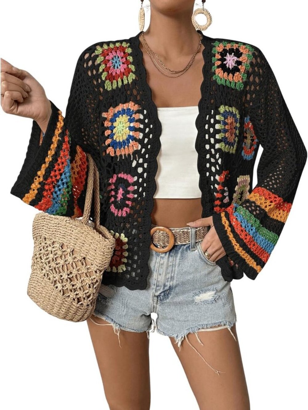 Floral Crochet Long Sleeve Cardigan Sweater for Women - Stylish & Cozy Layering